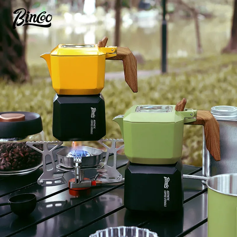 Bincoo Square Cube Moka Pot Set Dual Valve Espresso Maker with Filters Compact Outdoor Coffee Kit Hand Grinder Home Brewing