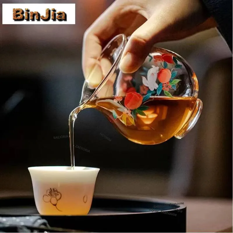 Heat Resistant Glass Rabbit Longevity Peach High Foot Tea Pitcher Tea Divider Cha Hai Dispenser Justice Cup Fair Mug Cafes Craft