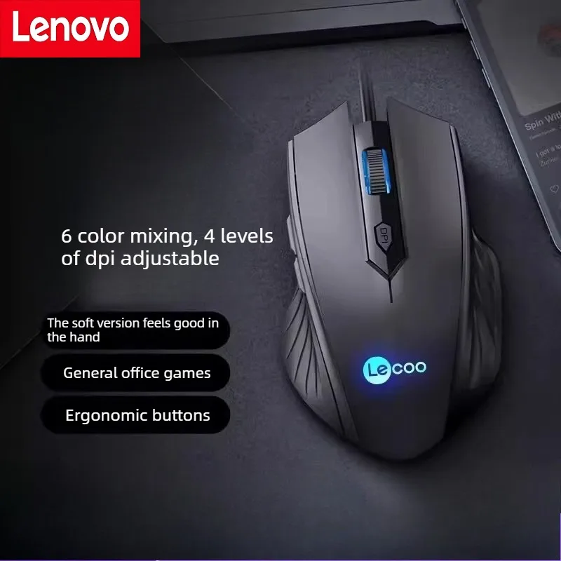 

Lenovo Come Cool Cable Mouse 6-Button Silent Computer USB Connection Office, Gaming and Esports Universal Mouse