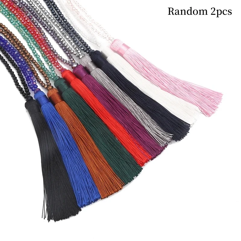 Random 2pcs Long Fringe Silk Tassel Necklace Women Pendant Necklaces Statement Vintage Bohemian