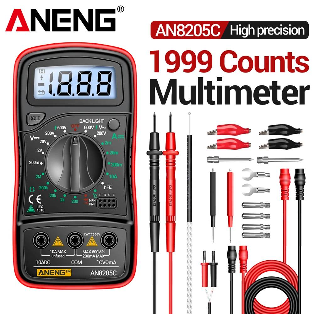 

Multimeter Digital Professional ANENG AN8205C AC/DC Voltage Meter DC Current Resistance Diode -40℃~1000℃ Temperature Tester ﻿Too