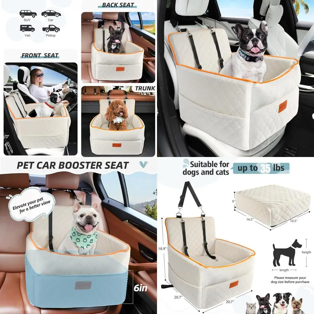 

Memory Foam Pet Booster Seat for Small to Medium Dogs Under 35lbs, Washable Travel Bed with Storage Pockets and 2 Safety Belts
