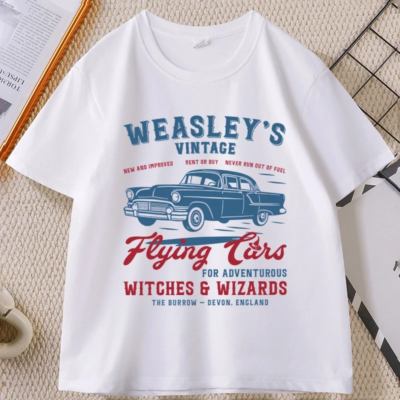 Weasley's Vintage Flying Car T-Shirt Magic Car Tee Short-sleeved Man Clothes Fashion Designer Cotton O-neck Tshirts Unisex
