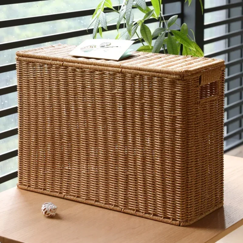 Wicker Storage Baskets Rectangular Woven Shelf Baskets Rattan Storage Bins Laundry Hamper Magazine Basket Narrow Stylish Design