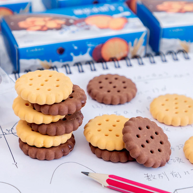 Borrador de galletas de Chocolate de simulación linda de dibujos animados, forma de galleta creativa, papelería de aprendizaje, regalos para niños, nuevo, 1 caja