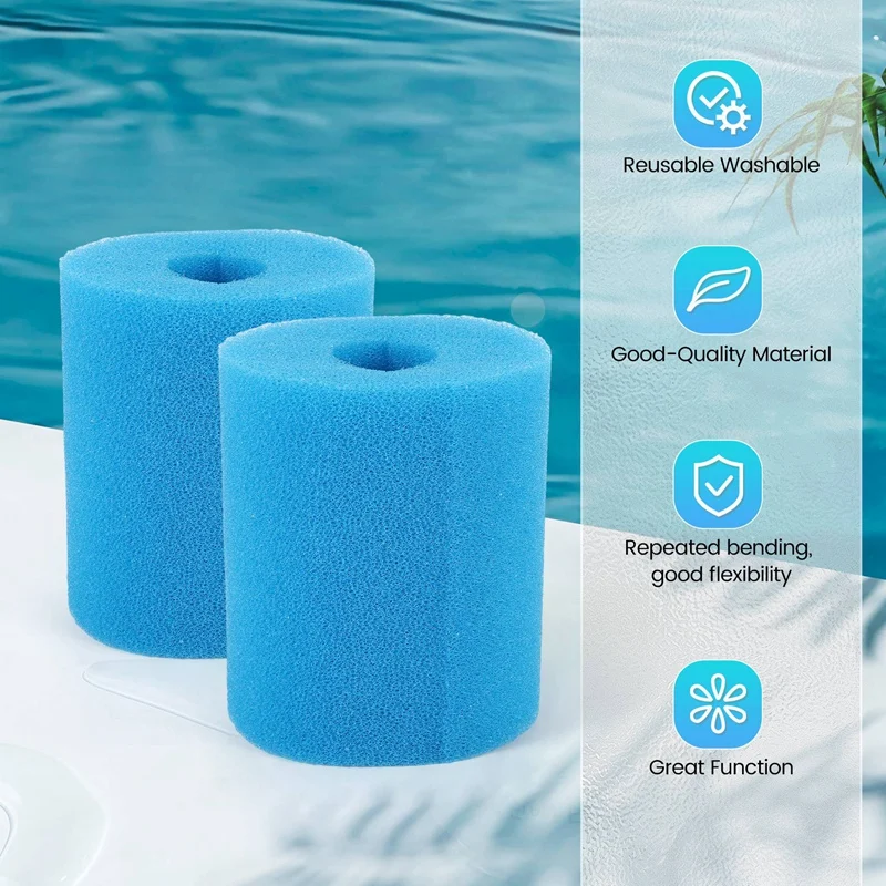 2 Pack Filter Sponge for Type H, Reusable Washable Hot Tub Cleaner Tool Sponge Filter Foam