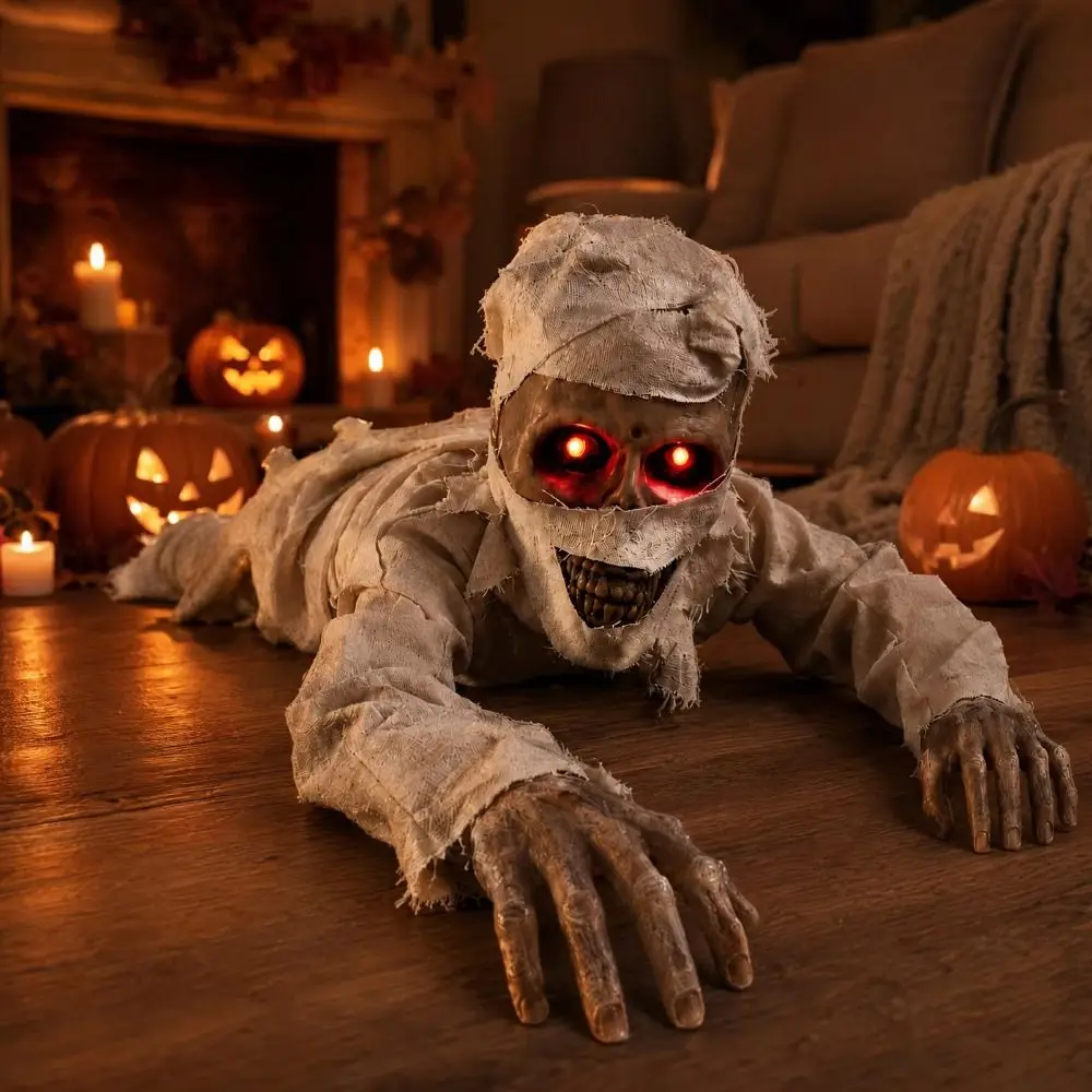 Glowing Red Eyes Halloween Crawling Ghost Sound Activated Realistic Skeleton Hands Climbing Zombie Figure Crawling Design