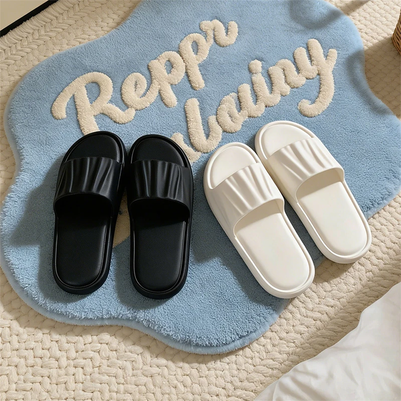 XIXITIAO Women's Bathroom Slippers Summer Indoor Open Toes Flats Fashion Pleated Design Cool Color EVA Soft Home Non-slip Shoes