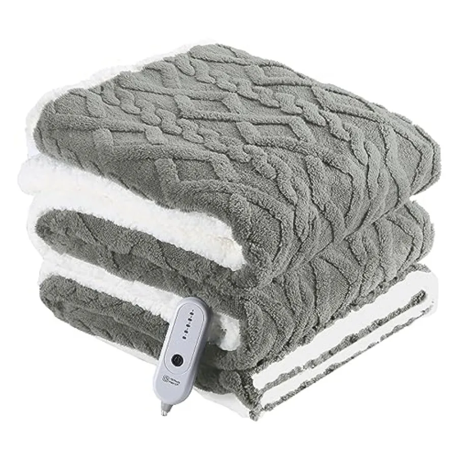 

Electric Heated Blanket Twin Size 62" x 84" - Fluffy Ultra Soft Electric Blanket with 3D Stylish Design 240g Plus 200g Sherpa 5