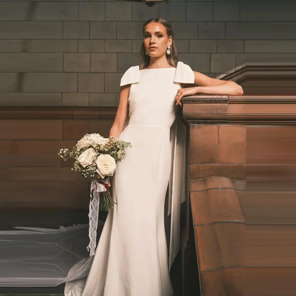 

Customized Elegant Long Evening Dresses with Bow Mermaid Floor Length Abendkleid Robes de Soirée Wedding Gowns for Women