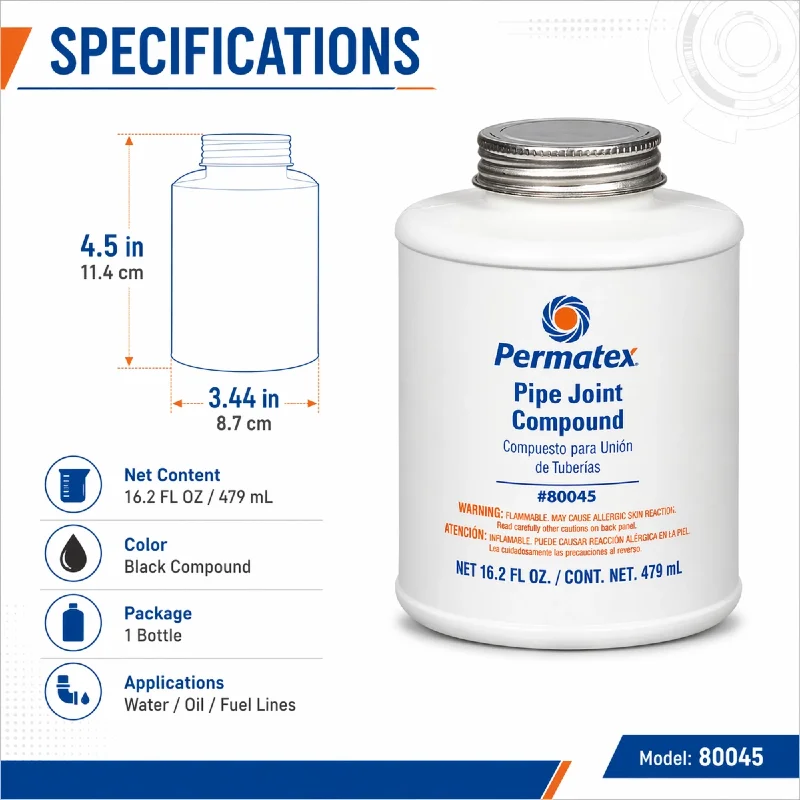 Permatex 80045 Pipe Joint Compound Heat Resistant Thread Sealant for Water Oil Fuel Lines Non-Hardening 479mL