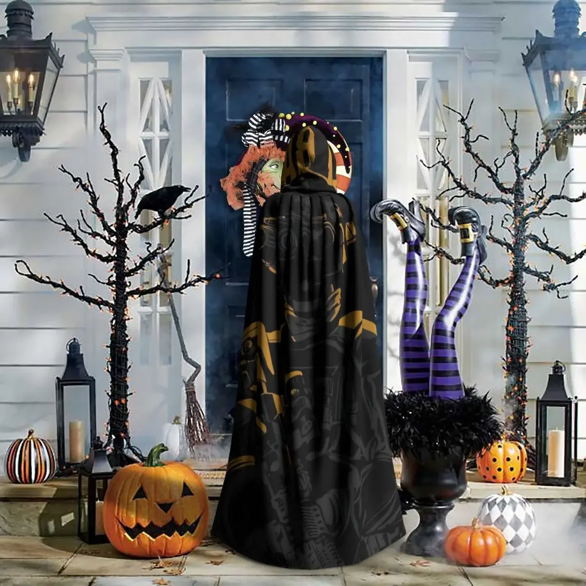 Kunst Kapuze Umhang Halloween Party Cosplay Frau Männer Erwachsene lange Hexerei Robe Kapuze