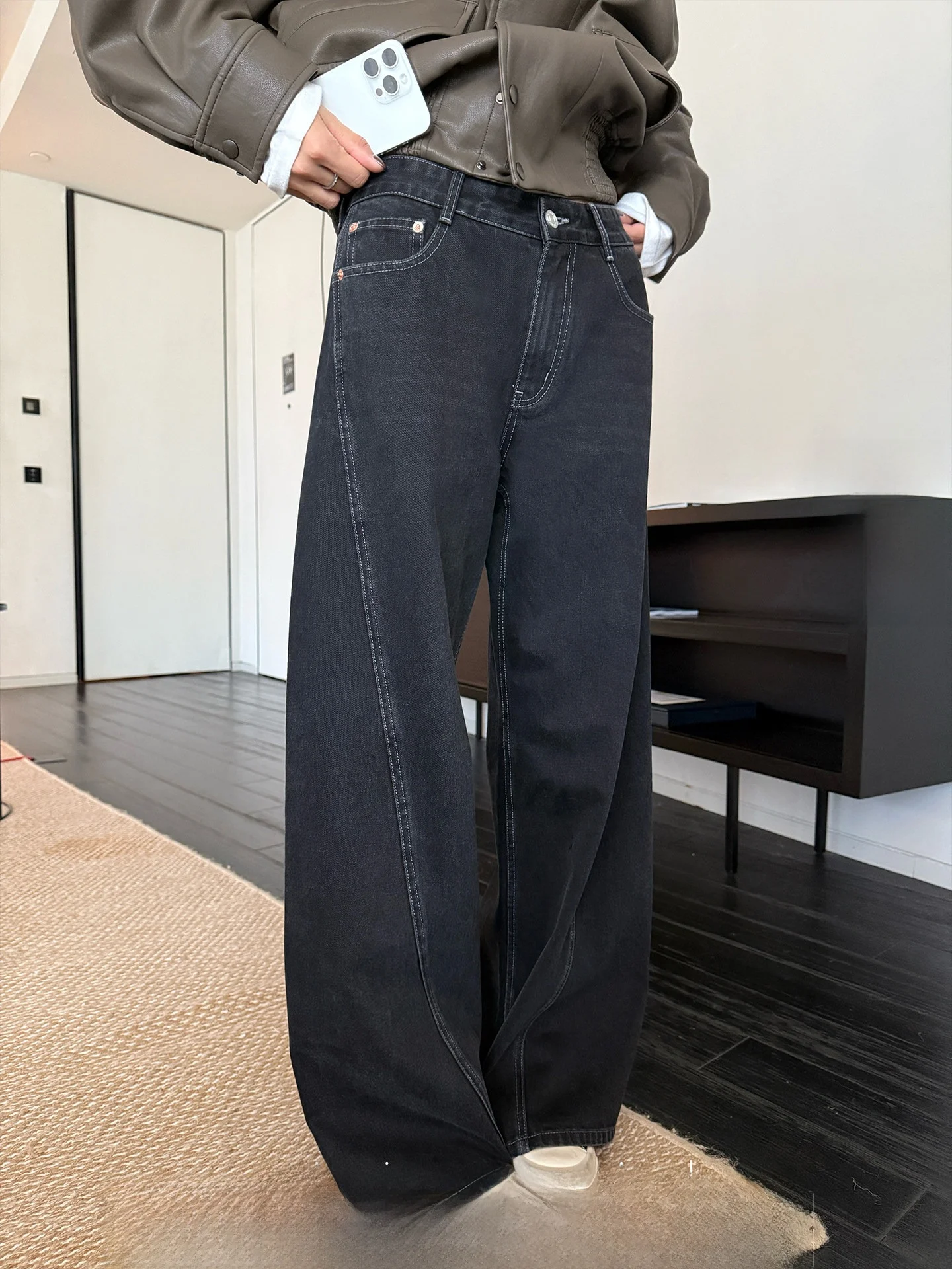 

Повседневные свободные женские джинсы Bla Waed Xzichic из смесового хлопка и полиэстера, весна-осень, с застежкой-молнией на талии