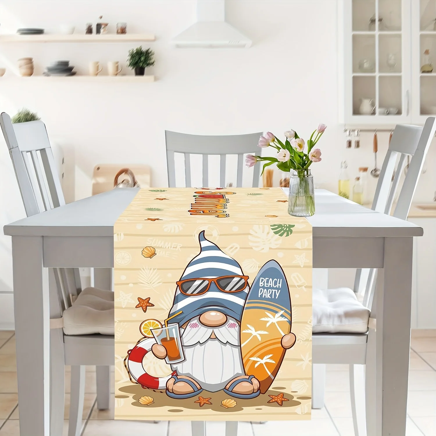1pc Hello Summer Table Runner Gnomes Beach Pool Surfboard For Coffee Table Kitchen Dining Room Hawaii Luau Party Decorations