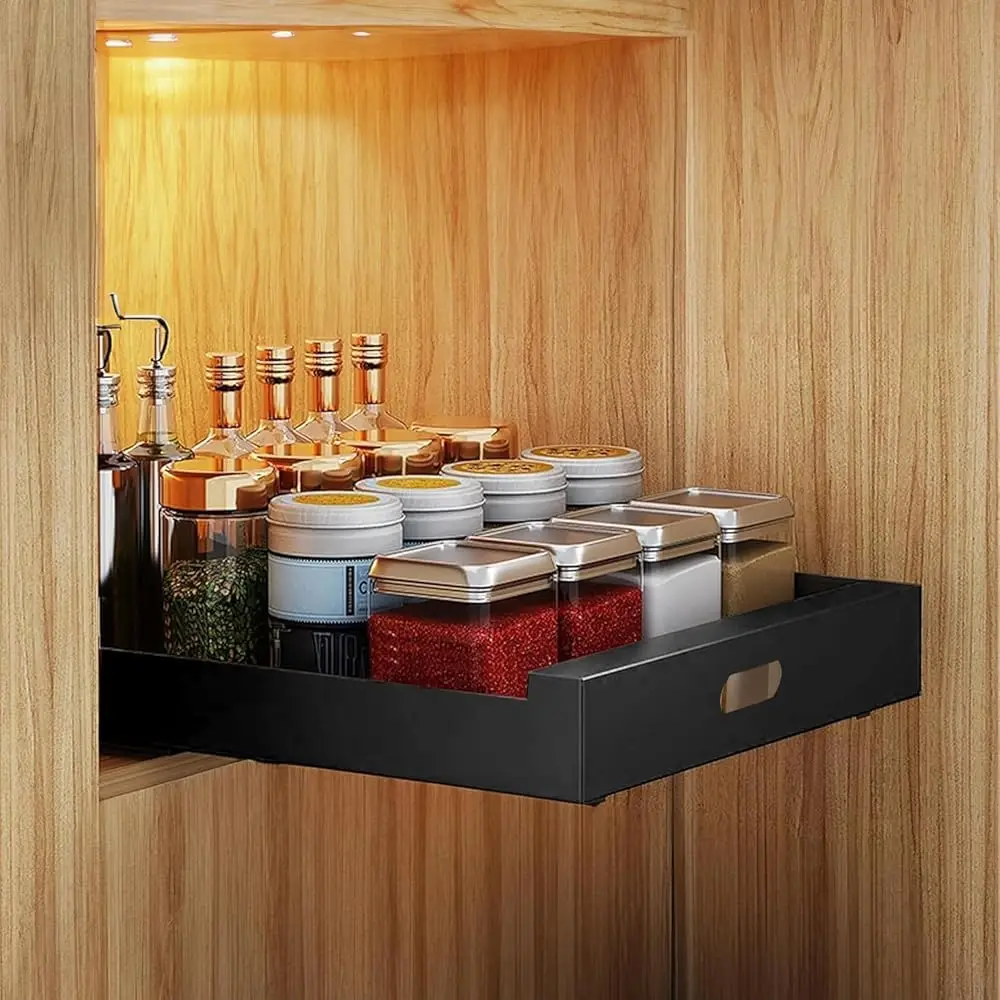 

Pull Out Drawer For Cabinet 21In Deep,10"" W X 21'' D X 3.1"" H Carbon Steel Cabinet Drawers Slide Out, Pantry Storage Shelves