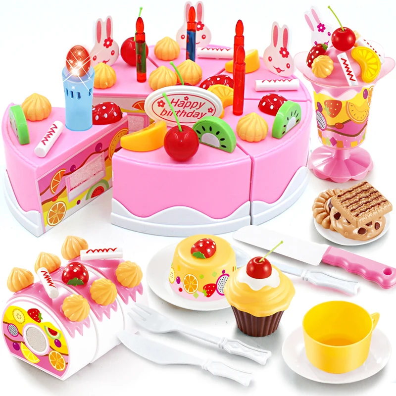 Children Play House Fruit Vegetables Cutting Little Girl Gift Simulation Music Cake Birthday Toy