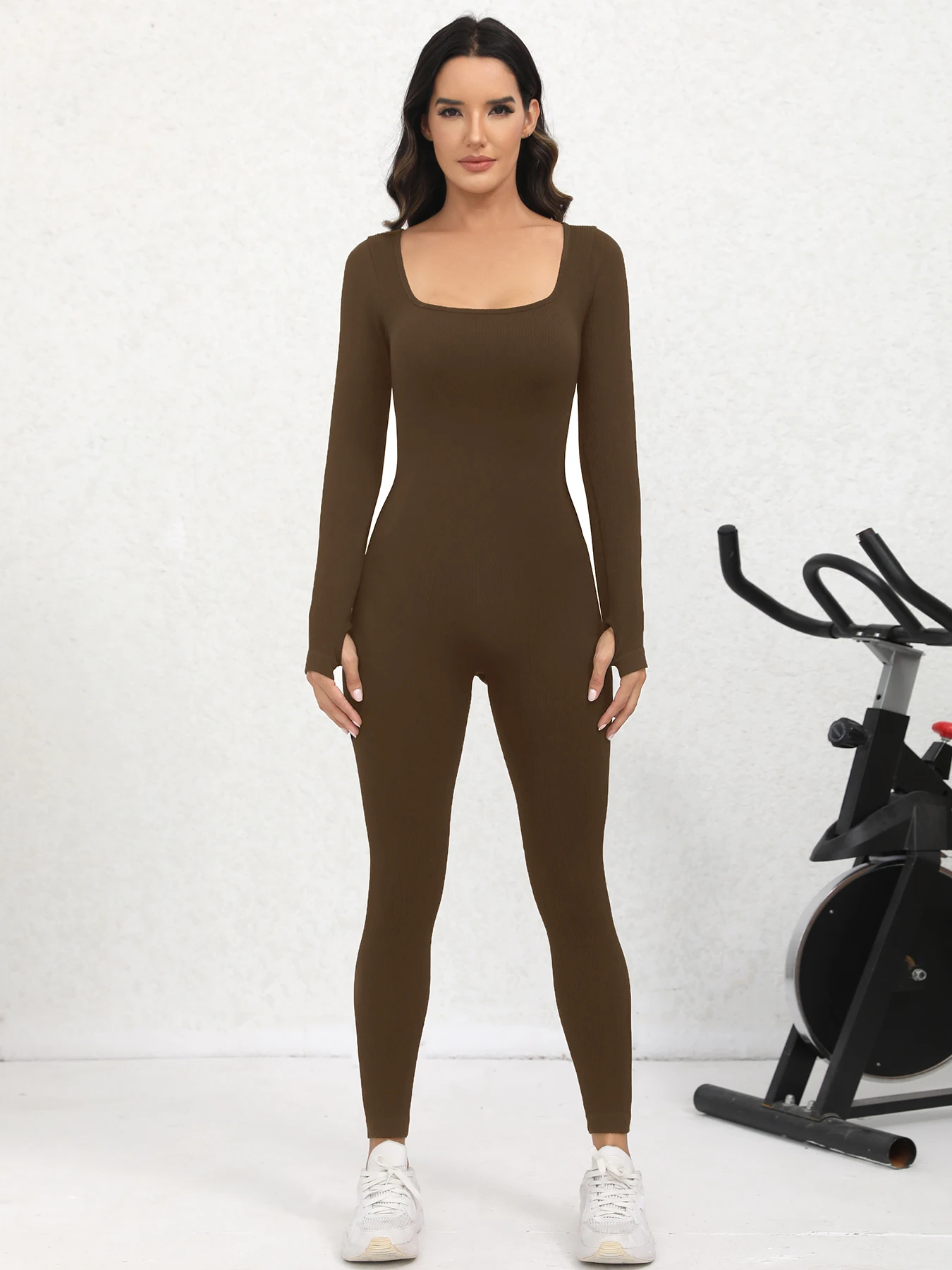 Women Yoga Jumpsuits Workout Ribbed Long Sleeve Sport Jumpsuits