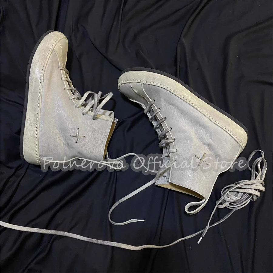 

Женские короткие ботинки из состаренной кожи в ретро-стиле на шнуровке, с круглым носком, на низком каблуке, повседневные уличные кроссовки-флэтс