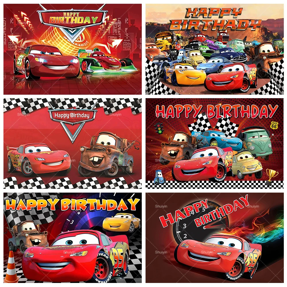 

Movie Cars Lightning Mcqueen Children's 1st Party Decorations Boys Baby Shower Custom Vinyl Background Banner Photo Studio Props