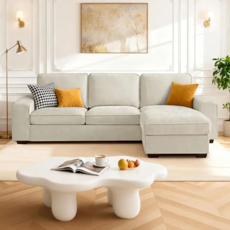 

97" L-Shaped Sectional Couch with Storage, Sofa with Reversible Chaise, USB Type-C Charging, Chenille Fabric, Removable Covers,