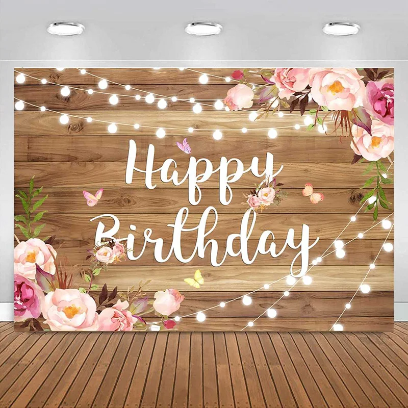 Happy Birthday Backdrop Butterfly Watercolor Flowers Girls Women Photography Background Banner Cake Table Decoration