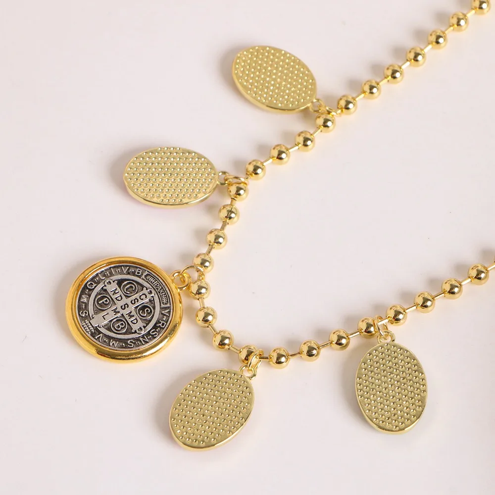 الرجعية سانت بنديكت الوردية قلادة الرقبة مجوهرات العرقية نمط قلادة حديدية قلادة خمر قابل للتعديل سلسلة الترقوة النساء الرجال #2