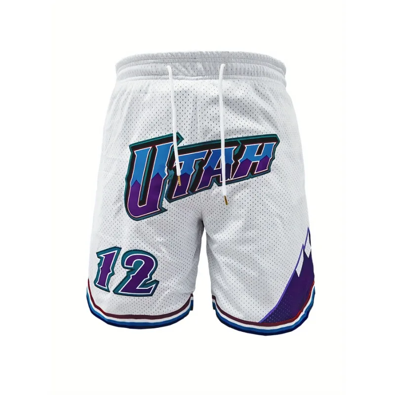 Men's #12 Stretch Sports Shorts - Breathable, Quick-Dry Polyester with Elastic Waistband & Drawstring Basketball Shorts
