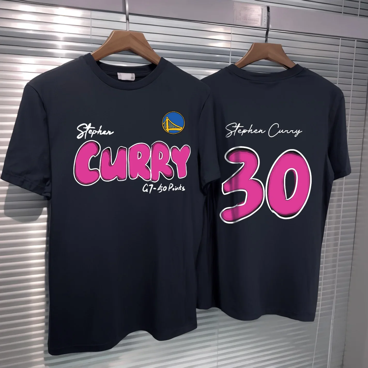 

College-style Stephen Curry Youth Cotton Wide Collar Non-deformable Cotton Basketball Short-sleeved New Print Super Elastic