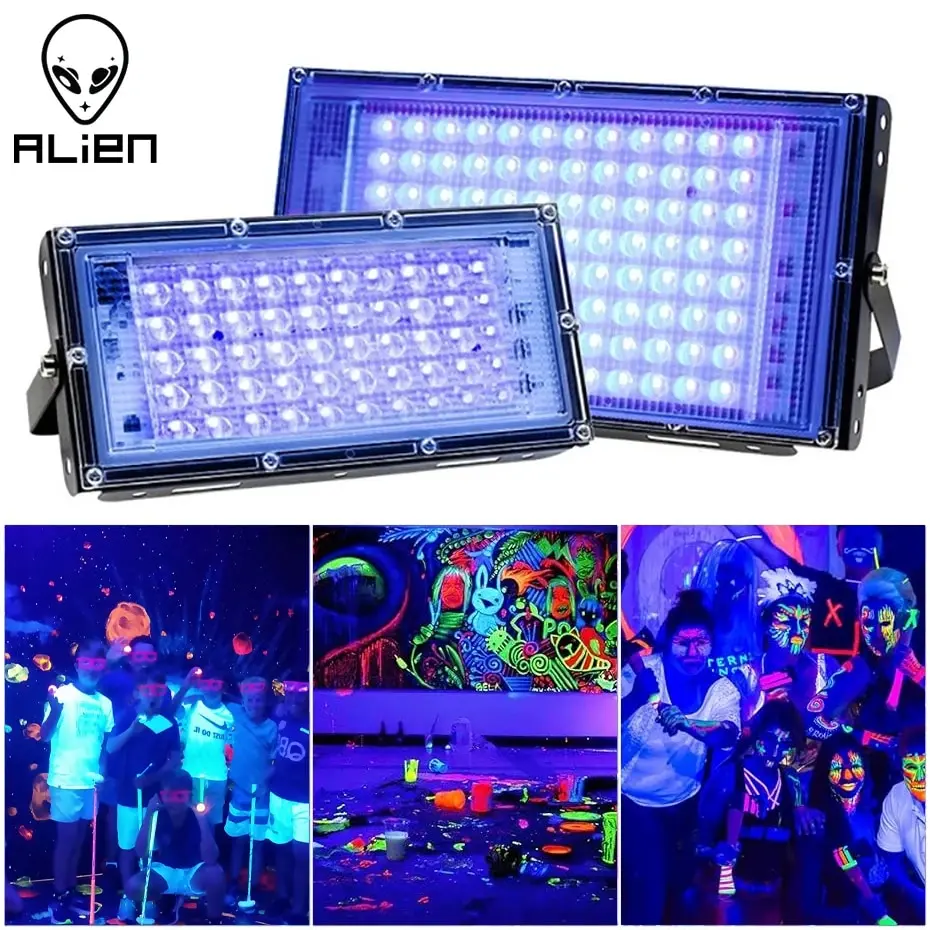 Luces LED UV negras de 50W y 100W para escenario, luz ultravioleta con efecto de inundación para Halloween, Navidad, baile, DJ, discoteca, fiesta y Bar