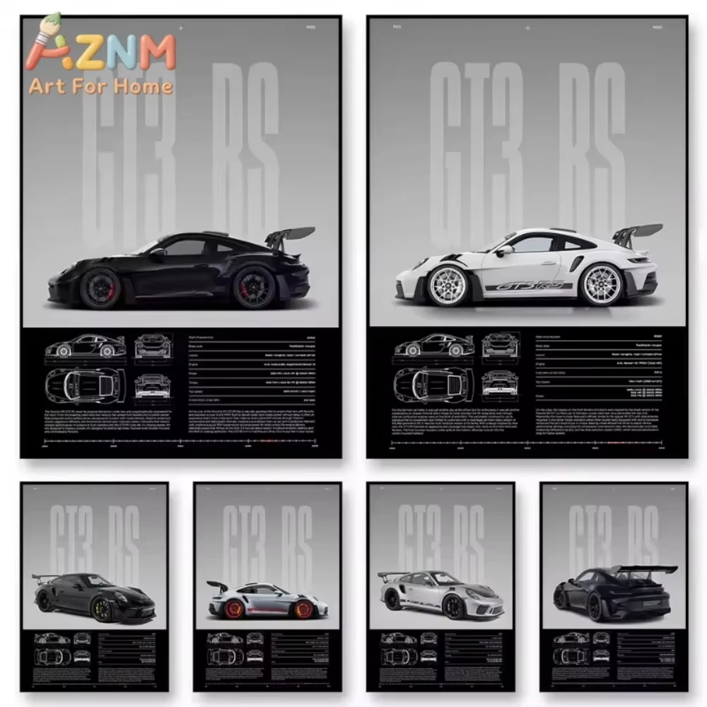 1pc Minimalist 911 GT3-RS 718 GT4 RS Hyper Car Sports Car Supercar Poster Canvas Painting Wall Art Pictures Home Interior Decor
