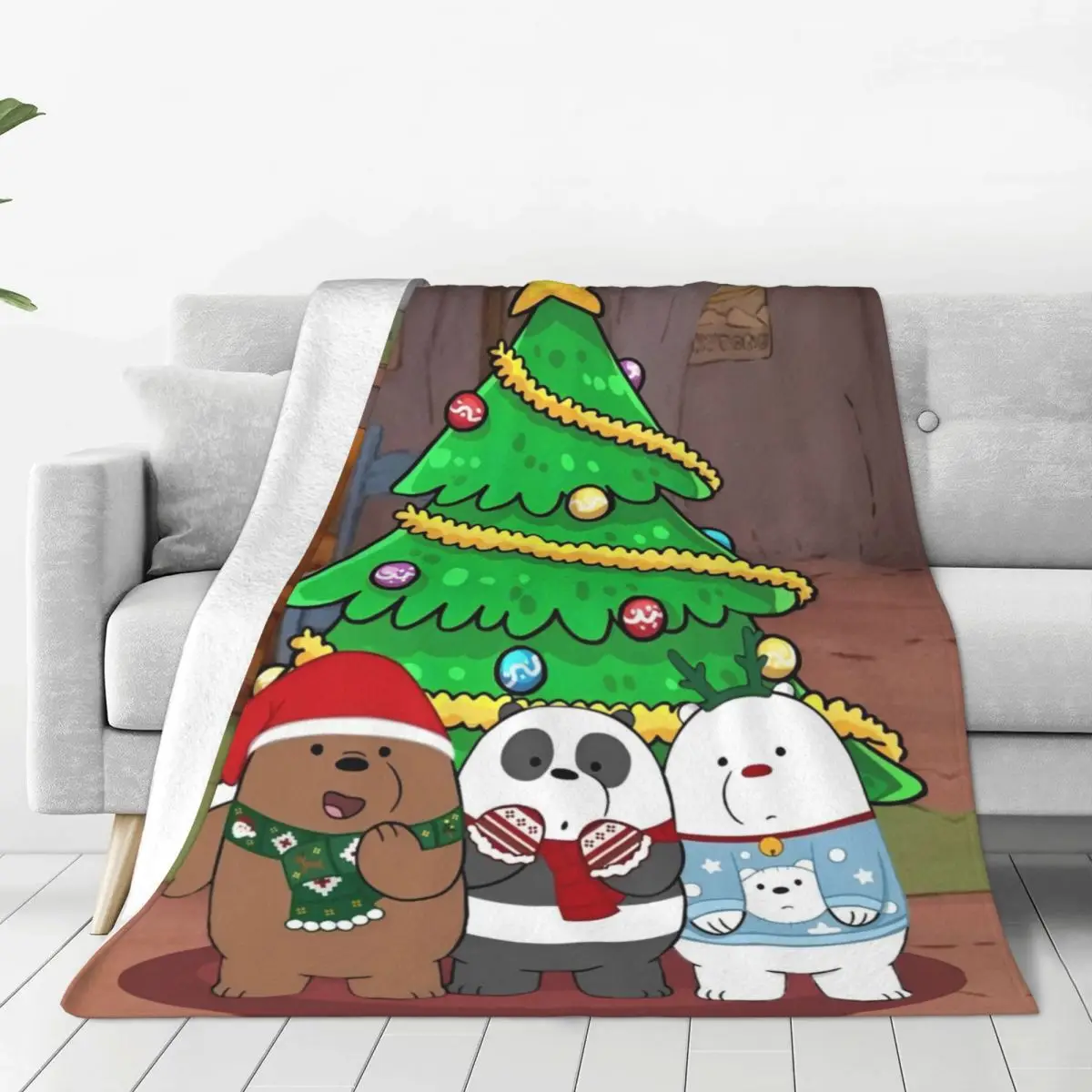 We Bare Bears Kawaii Cartoon Grizzly Panda Ice Bear Flannel Blankets Soft Throw Blanket for Couch Bed Travel Fun Sofa Bed Cover