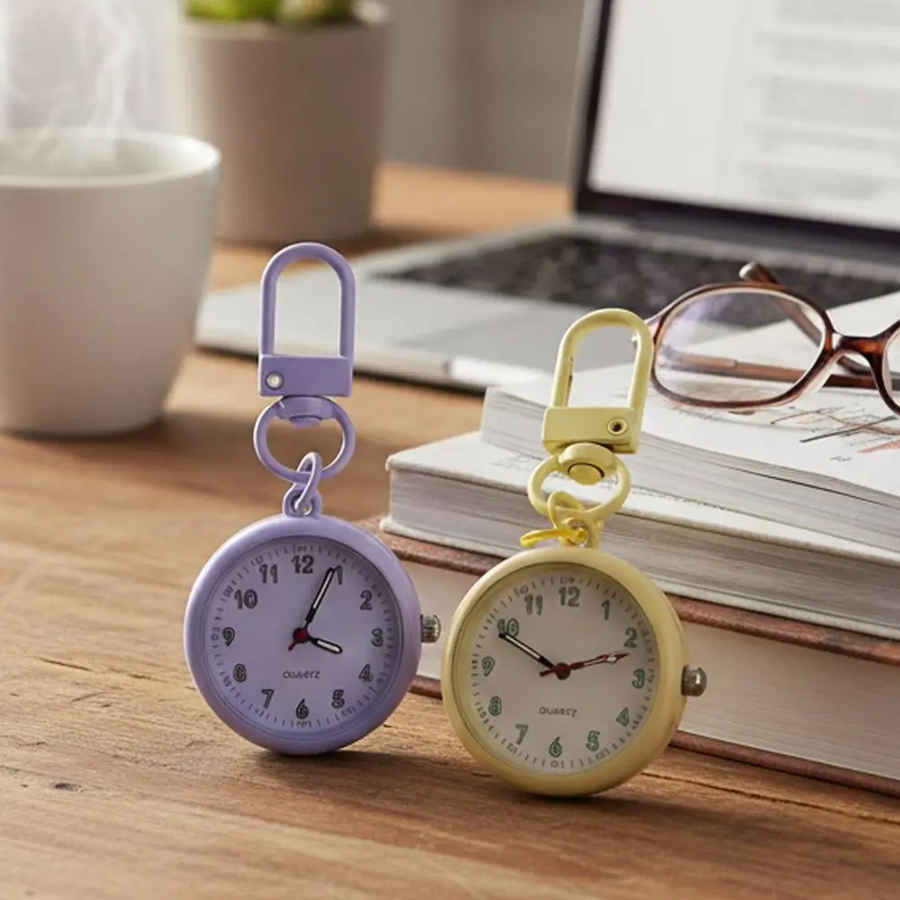 Silent Movement Exam Watch Alloy Case Leather Cover Keychain Watch Mini Size Reusable Design Pocket Watch Backpack Decoration