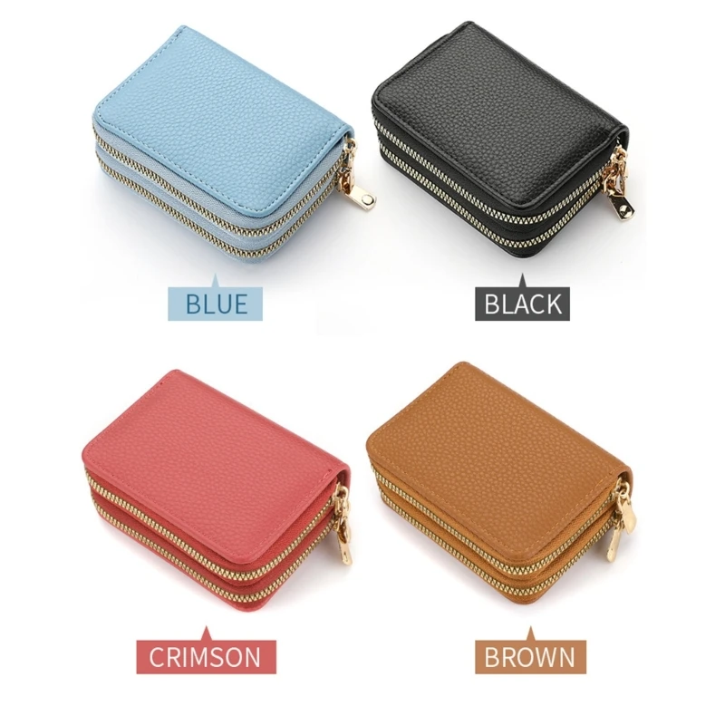 Compact and Stylish Double layer Card Holder with Zipper Closure for Women Men