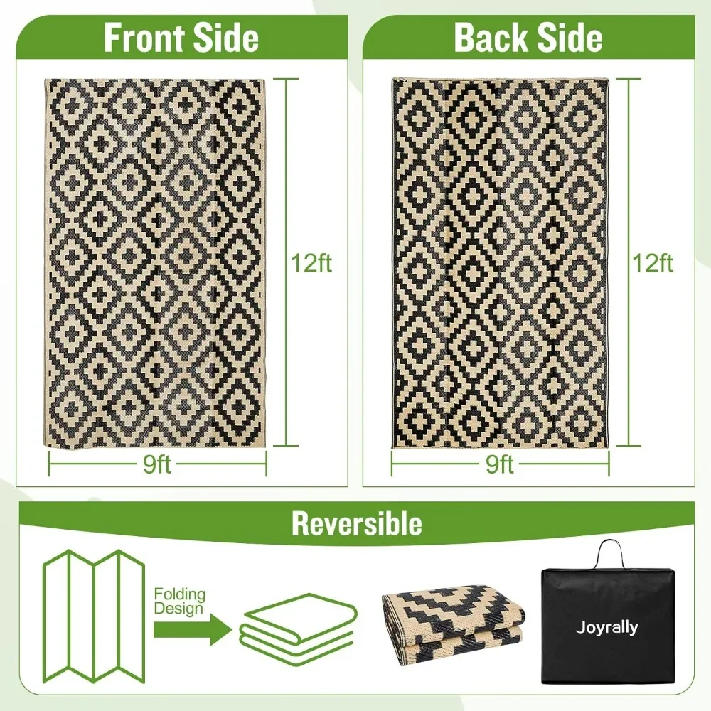 Outdoor Rugs 9x12 for Patios Clearance, Waterproof Plastic Straw Rug, Large Reversible, UV Protection