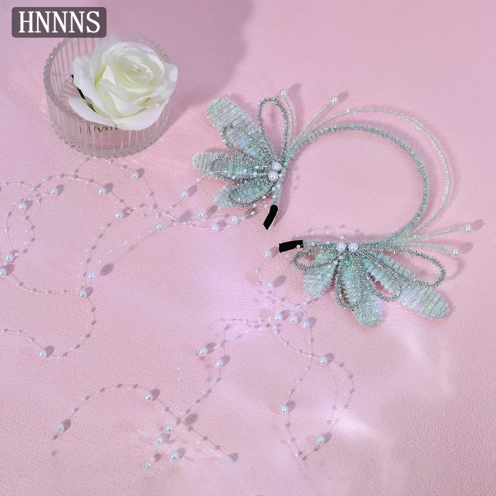 

HNNNS Pearl Tassel Head Hoop Angel Elf Headband Suitable for Holiday Party Cosplay Halloween Dress Up Hair Accessories A399