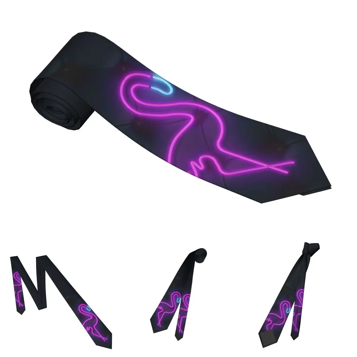 Różowy Flaming Neon Męskie Damskie Krawaty Jedwab Poliester 8 cm Szerokości Krawat Męski Do Codziennego Noszenia Krawatka Dodatki Ślubne Imprezowe