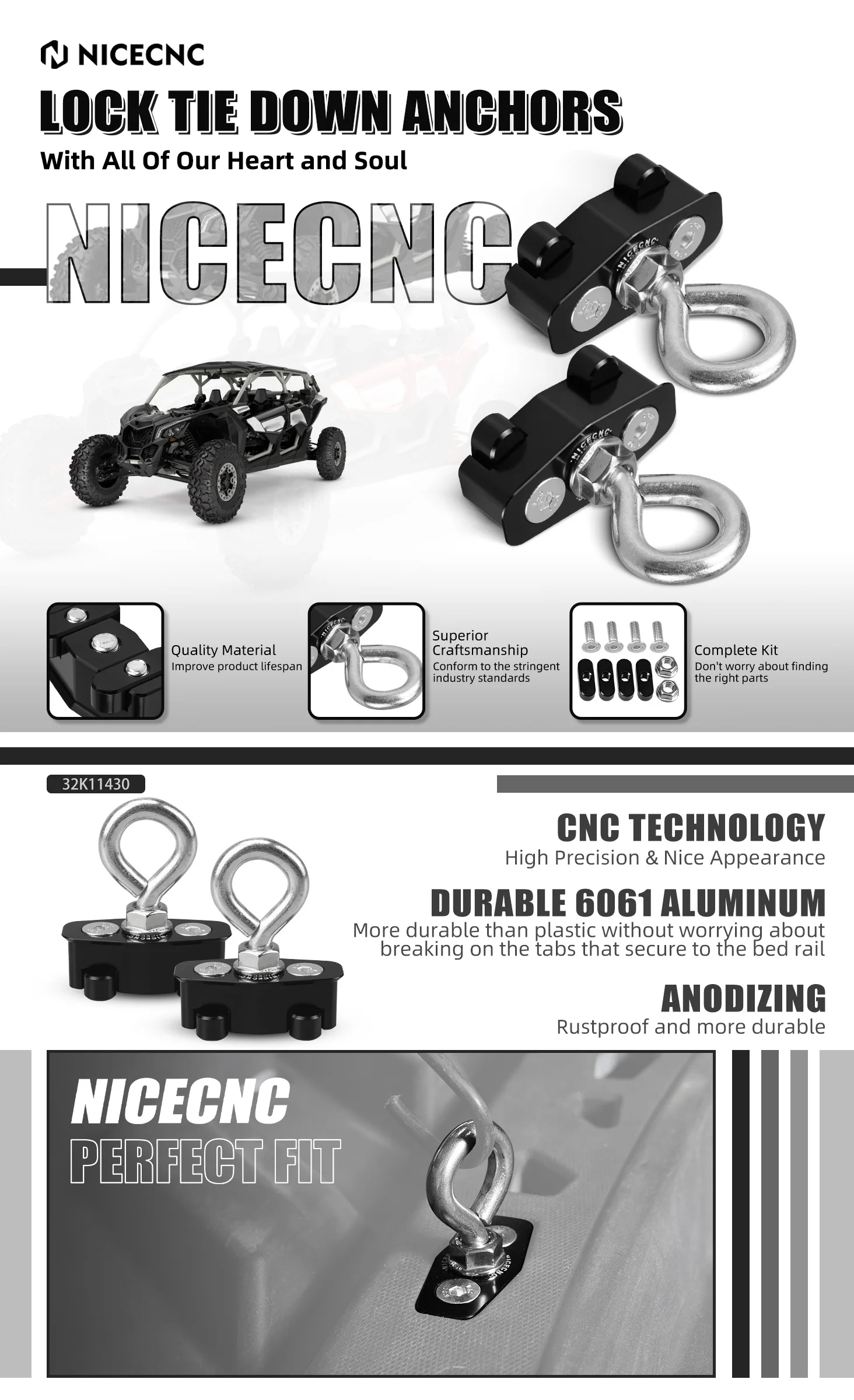 NICECNC Für Can Am Maverick X3 2017-2021 UTV-Sicherungsbefestigungspunkte Für Can-Am Maverick X3 XDS XRS XMR XRC Turbo Aluminium 2 Stück – Detail 1
