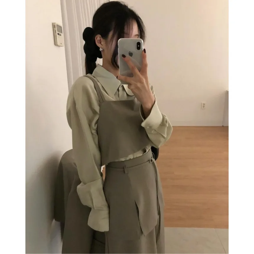 High Waist Strap Vest Suit Set Women's Midi Skirt Suit Long Sleeve Career Women's Skirt Set Chinese Brand Autumn Collection
