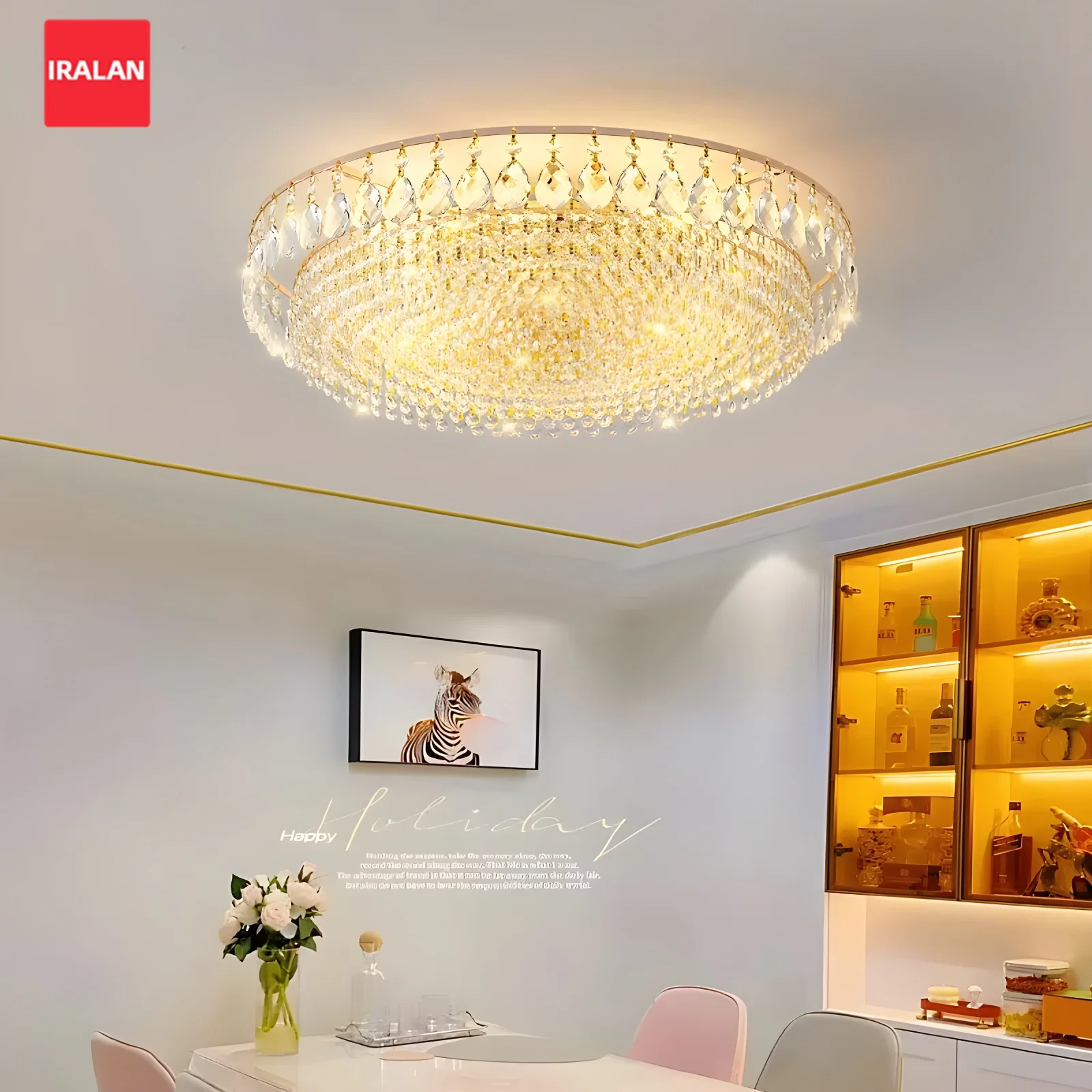 K9 Crystal Led Ceiling Chandelier Luxury and Noble Ceiling Light Fixtures Three-color Light Hotel Lobby Living Room Decoration