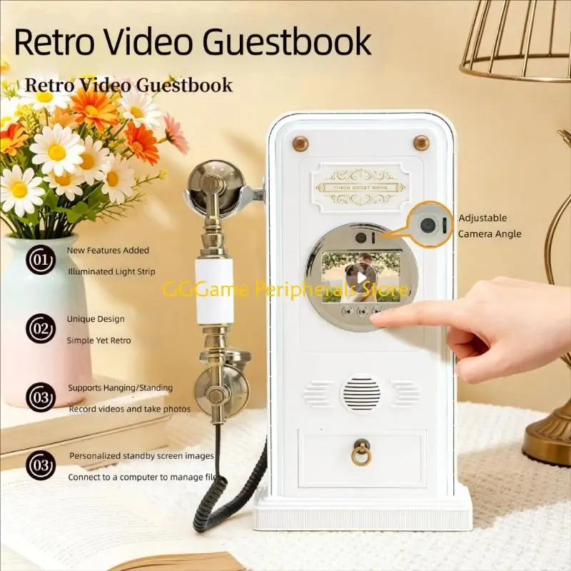 U55B Desktop Video Guest Book Phone with 1080P Screen, 32GB Storage and Handset Use for Wedding Guest Sign In Areas