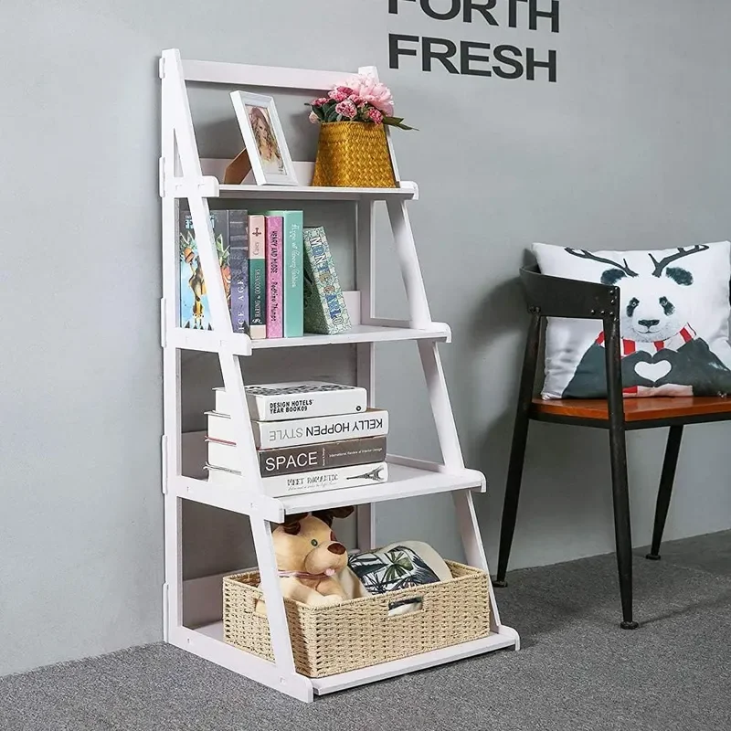 4-Tier Trapezoidal Shelf Indoor Plant Display Rack Wood-Plastic Composite Material Multi-Layer Storage Shelf Suitable for