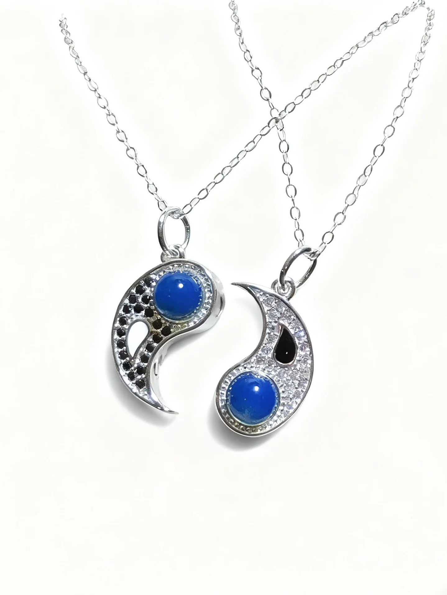 

Кулон из натурального доминика синего янтаря, стерлинговое серебро, ювелирные изделия Инь Ян, бусина 5 мм, трансформируемое ожерелье 2 в 1, ожерелье для пар сестер