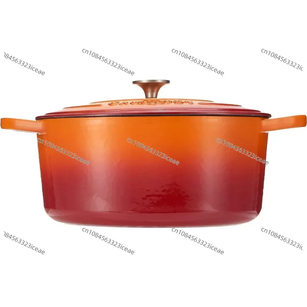 7 Qt Enameled Cast Iron Dutch Oven with Lid, Dual Handle, Orange Round