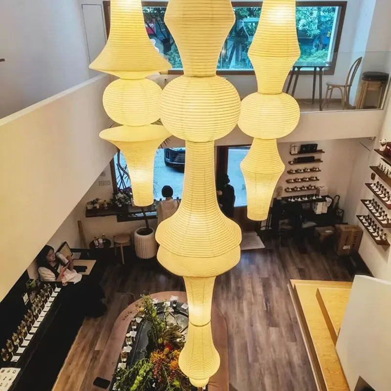 

Alien Japanese Style Wabi-sabi Style Noguchi Isamu Chandelier Rice Paper Lamp Spherical Lantern Medieval High-ceiling Villa Hall