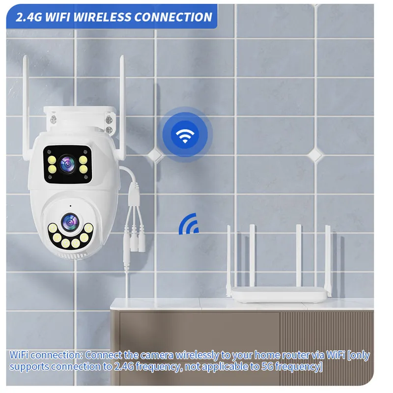 2.4G كاميرا مراقبة لاسلكية واي فاي HD 4MP عدسة مزدوجة اتجاهين للرؤية الليلية جهاز اتصال داخلي IP66 مقاوم للماء كشف الإنسان ث