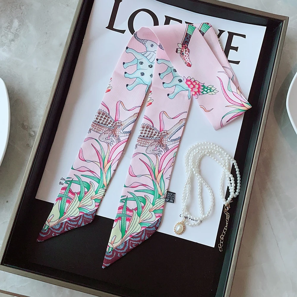 Summer New Animal Design Elephant Female Decoration Twill Long Ribbon Binding Bag Silk Ribbon Hair Belt Hot Selling Small Scarf