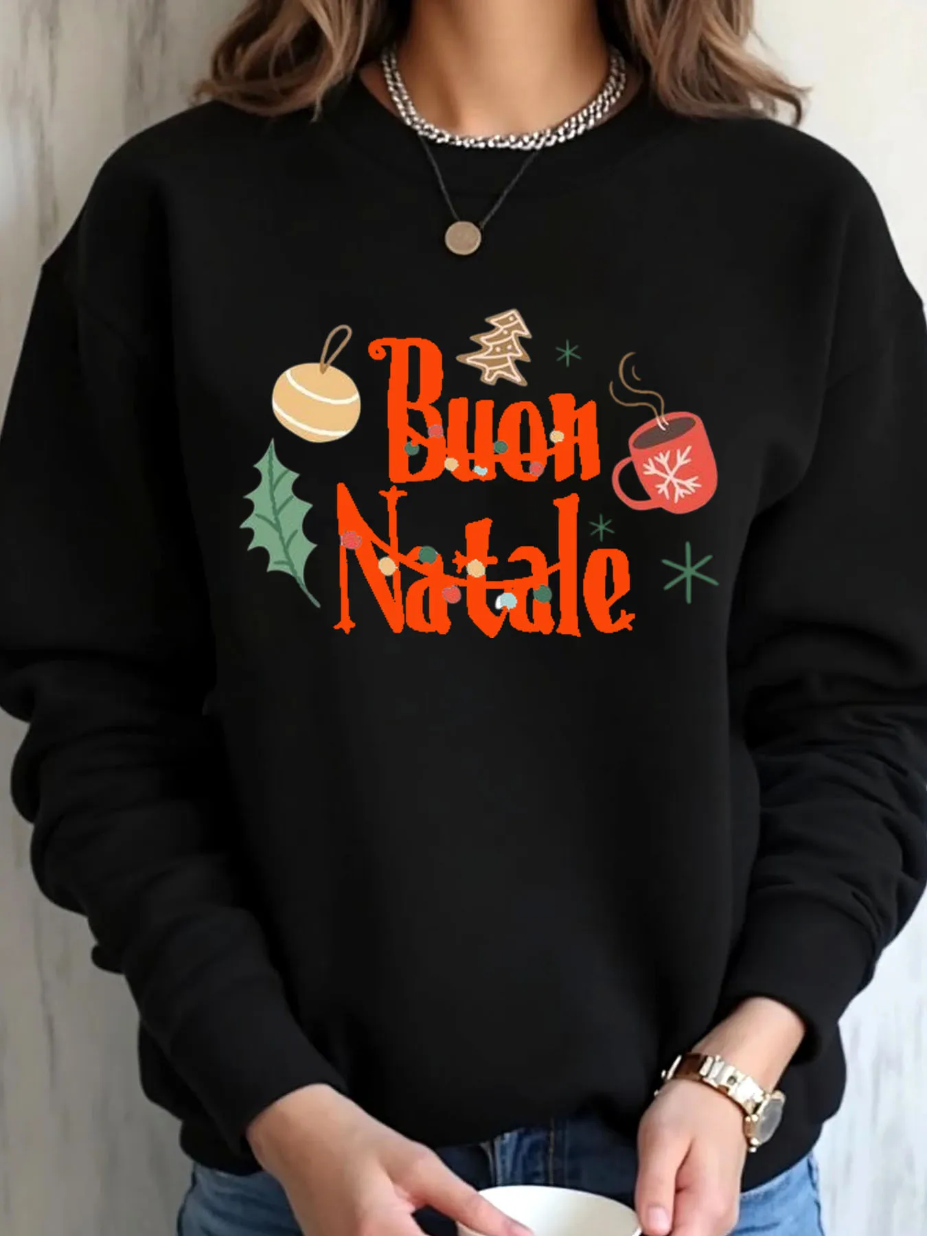 

Женская толстовка большого размера с рождественским принтом Buon Natale, уличная одежда