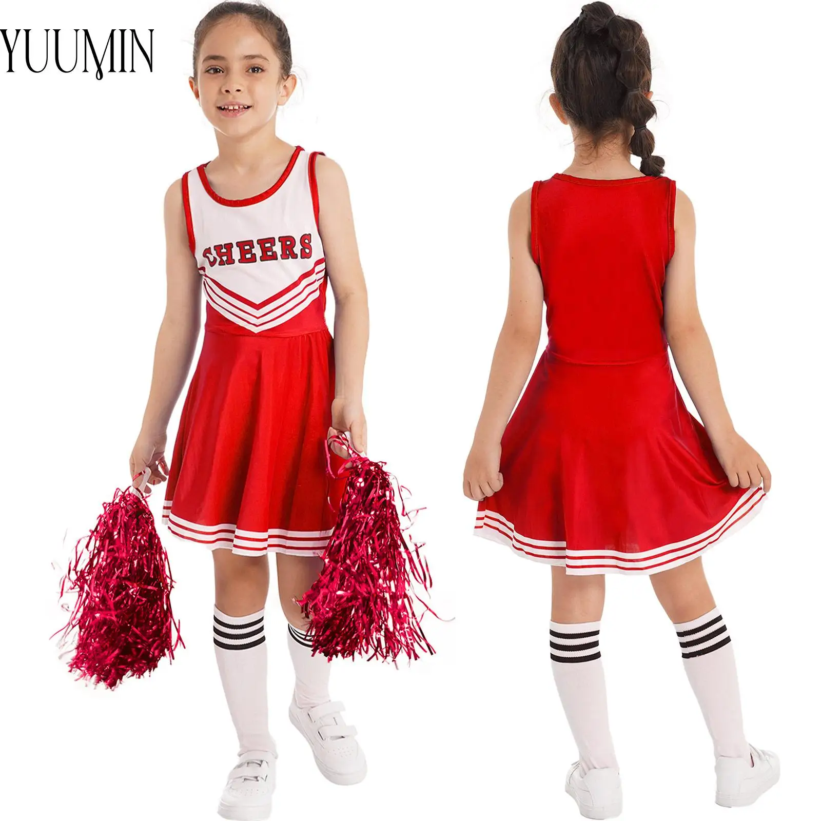 Girls Cheerleading Outfits Cute School Girls Cheerlead Dance Set Performance Clothes Sleeveless Leotard Set Dancewear Sportswear