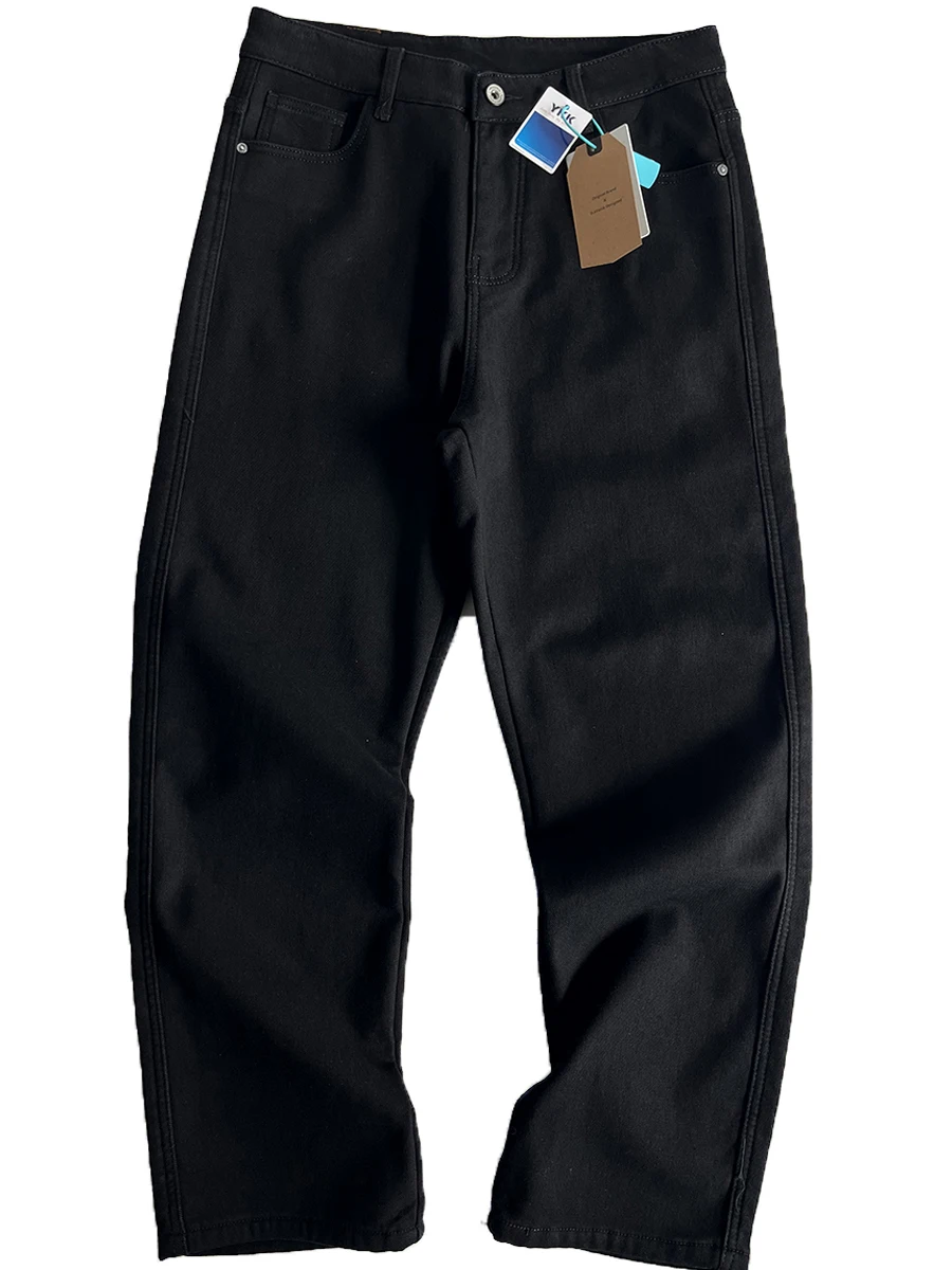 

Утепленные мужские джинсы прямого кроя на флисовой подкладке для осени и зимы, повседневные свободные брюки-буткэт