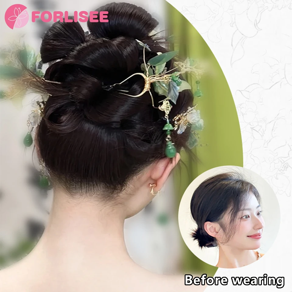 FORLISEE Synthetic New Chinese Style Ball Head Wig Bridal Bun Hair Bun Ancient Style Hanfu Wig Hair Ring